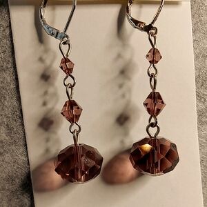 Purple/Brown Dangling Earrings with Silver Lever-Back Hooks